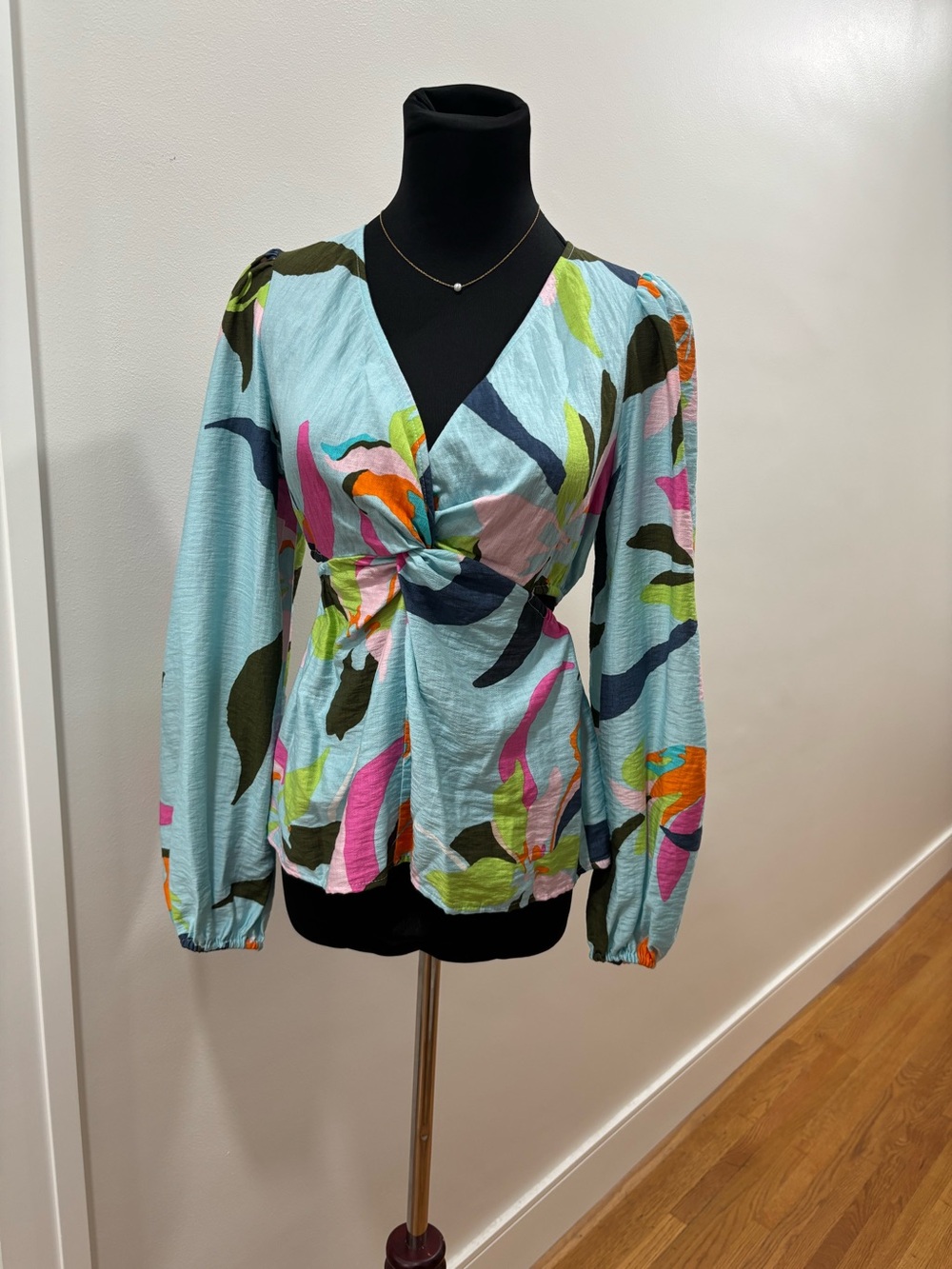 703. Light Blue Floral Wrap Blouse - Multicolor Print